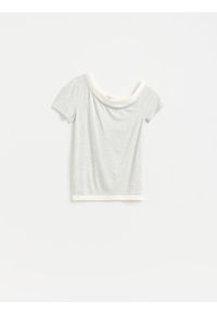 Reserved - T-shirt z wiskozą - jasnoszary. Kolor: szary. Materiał: wiskoza #1