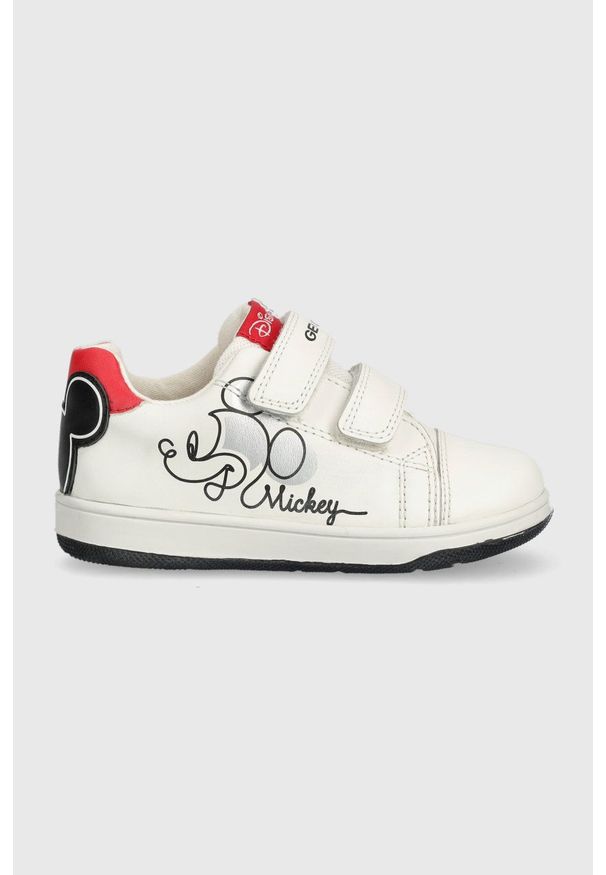 Geox sneakersy dziecięce x Disney kolor biały. Kolor: biały. Materiał: skóra, guma. Wzór: motyw z bajki