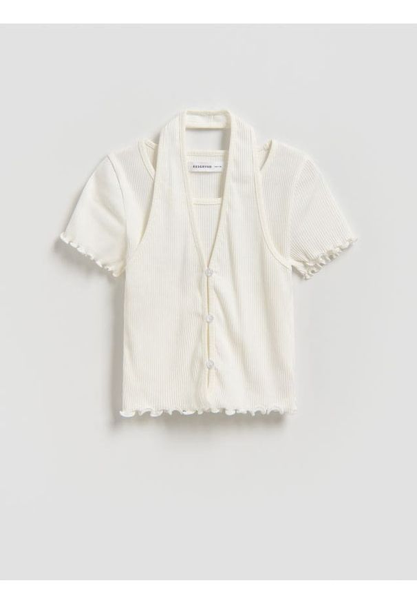 Reserved - Dwuwarstwowa bluzka - złamana biel. Materiał: bawełna