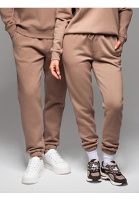Ombre Clothing - Klasyczne spodnie dresowe unisex ze ściągaczami – brązowe V16 OU-PSBC-0100 - XL/XXL. Kolor: brązowy. Materiał: dresówka. Wzór: aplikacja. Styl: klasyczny