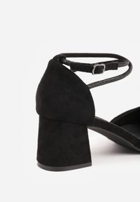 Renee - Czarne Czółenka Vices na Słupku z Wkładką ze Skóry Naturalnej i Paskami z Cyrkoniami Riastella. Zapięcie: pasek. Kolor: czarny. Materiał: skóra. Wzór: paski. Obcas: na słupku. Styl: elegancki, glamour #6