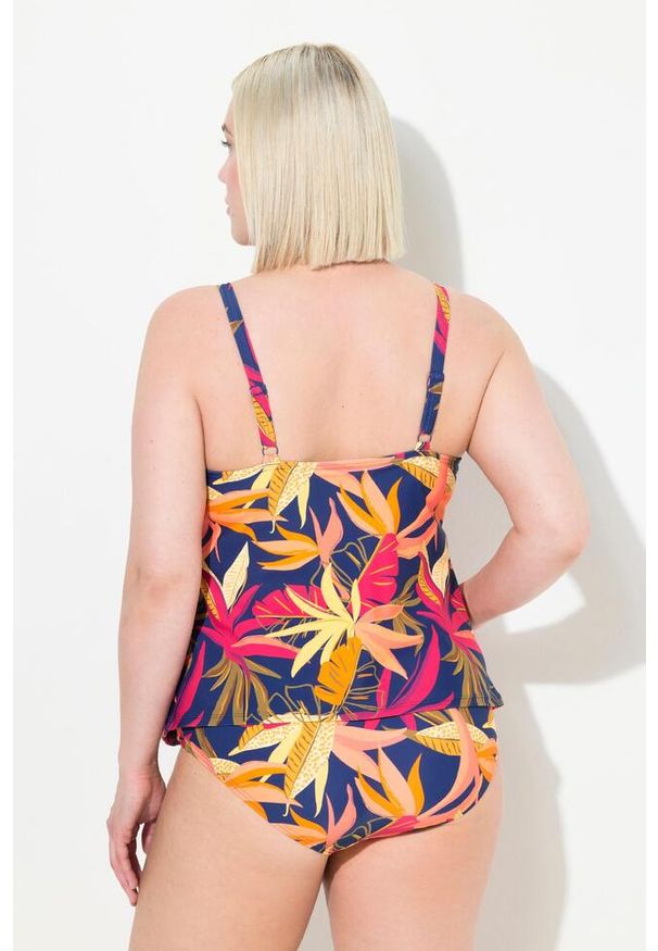 ULLA POPKEN - Damskie Tankini Bellieva leśny wzór bez miękkich miseczek z recyklingu. Kolekcja: plus size. Kolor: niebieski. Materiał: elastan, poliamid, materiał