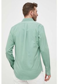 Polo Ralph Lauren koszula bawełniana męska kolor zielony slim z kołnierzykiem button-down. Okazja: na co dzień. Typ kołnierza: button down, polo. Kolor: zielony. Materiał: bawełna. Wzór: aplikacja. Styl: casual #3