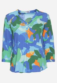 Born2be - Zielono-Granatowa Bluzka Koszulowa z Wiskozy z Abstrakcyjnym Wzorem Scantha. Kolor: zielony. Materiał: wiskoza #7