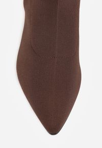 Born2be - Brązowe Botki Vices na Metalicznej Szpilce Kaczuszce ze Skarpetową Cholewką Vamige. Okazja: na co dzień. Kolor: brązowy. Materiał: jeans. Szerokość cholewki: normalna. Obcas: na szpilce. Styl: casual, klasyczny #6