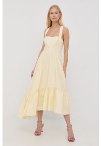 BARDOT - Bardot sukienka bawełniana kolor żółty midi rozkloszowana. Kolor: żółty. Materiał: bawełna. Długość rękawa: na ramiączkach. Typ sukienki: rozkloszowane. Długość: midi #6
