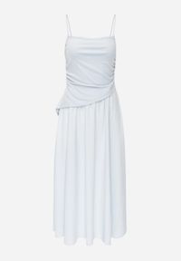 Born2be - Niebieska Bawełniana Sukienka Koktajlowa na Ramiączkach z Asymetryczną Górą Thelis. Okazja: na wesele, na ślub cywilny. Kolor: niebieski. Materiał: bawełna. Długość rękawa: na ramiączkach. Typ sukienki: asymetryczne. Styl: wizytowy #7