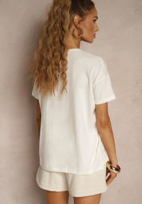 Renee - Beżowy Bawełniany T-shirt o Kroju Oversize Zilona. Okazja: na co dzień. Kolor: beżowy. Materiał: bawełna. Styl: sportowy, klasyczny, casual