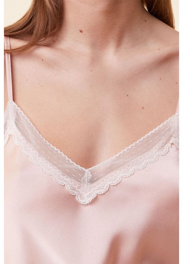 Etam top piżamowy kolor różowy satynowa. Kolor: różowy. Materiał: satyna