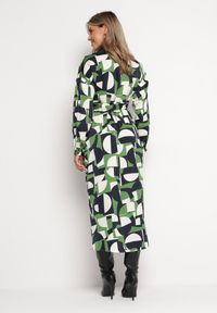 Born2be - Zielona Koszulowa Sukienka Midi w Geometryczny Wzór Aelindrae. Kolor: zielony. Materiał: tkanina. Wzór: geometria. Typ sukienki: koszulowe. Długość: midi #5
