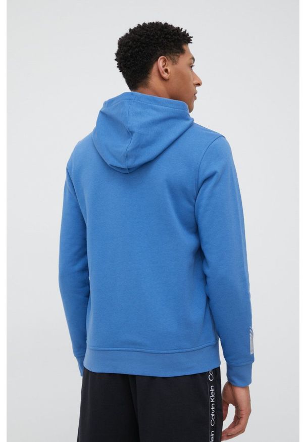 Calvin Klein Performance bluza dresowa męska z kapturem z nadrukiem. Typ kołnierza: kaptur. Kolor: niebieski. Materiał: dresówka. Wzór: nadruk