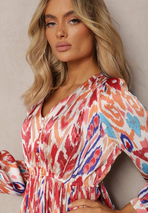 Renee - Bordowa Rozkloszowana Sukienka z Elastyczną Gumką w Talii w Stylu Boho Mizza. Kolor: czerwony. Materiał: tkanina. Styl: boho