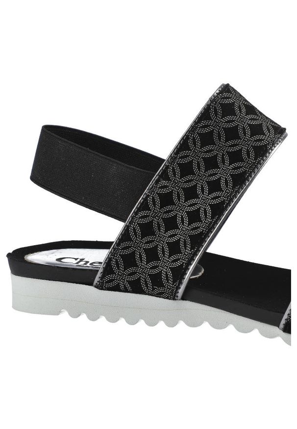 CheBello - Czarne Sandały Chebello Damskie Modne Letnie Buty. Zapięcie: bez zapięcia. Kolor: czarny. Materiał: zamsz, materiał, skóra. Sezon: lato. Obcas: na obcasie. Styl: klasyczny, elegancki. Wysokość obcasa: średni