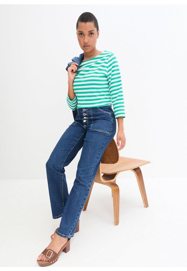 bonprix - Koszula dżinsowa. Okazja: na co dzień. Kolor: niebieski. Styl: casual