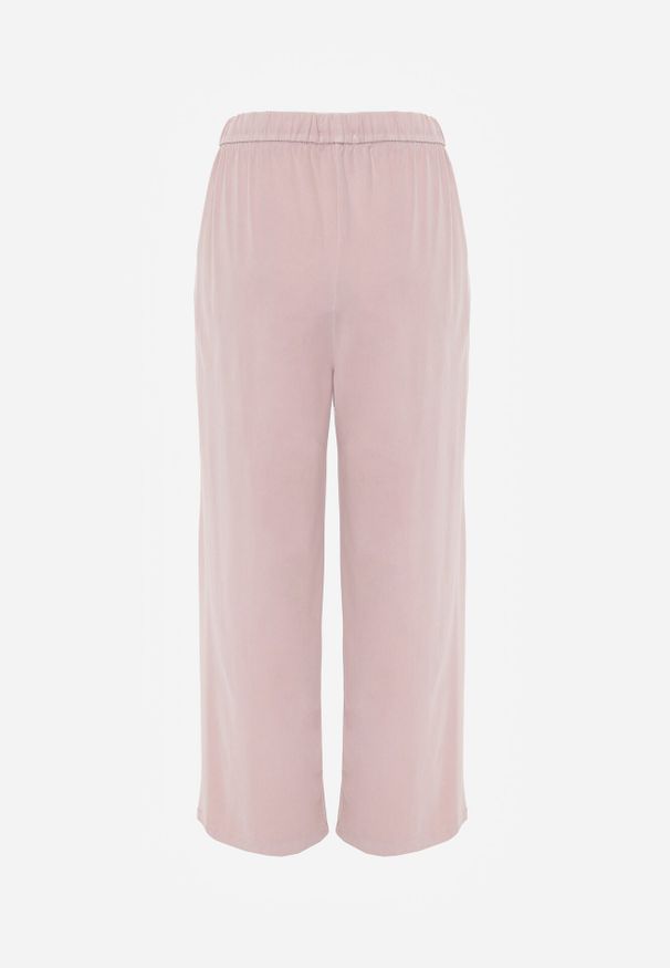 Born2be - Różowe Szerokie Spodnie z Bawełną Wiskozą Gumką w Pasie i Sznurkiem Iridara. Okazja: na co dzień. Stan: podwyższony. Kolor: różowy. Materiał: wiskoza, bawełna. Styl: casual, klasyczny, elegancki