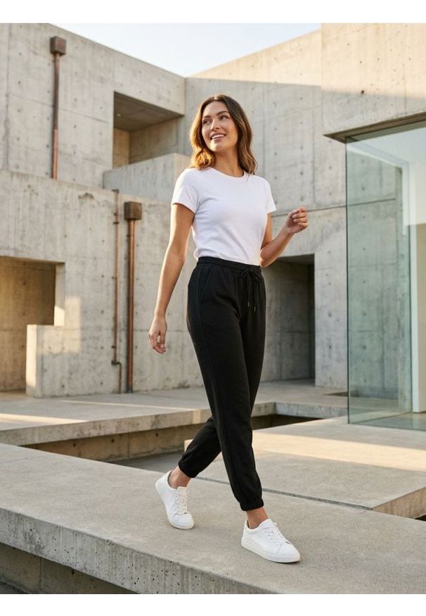 Sinsay - Spodnie dresowe - czarny. Kolor: czarny. Materiał: dresówka