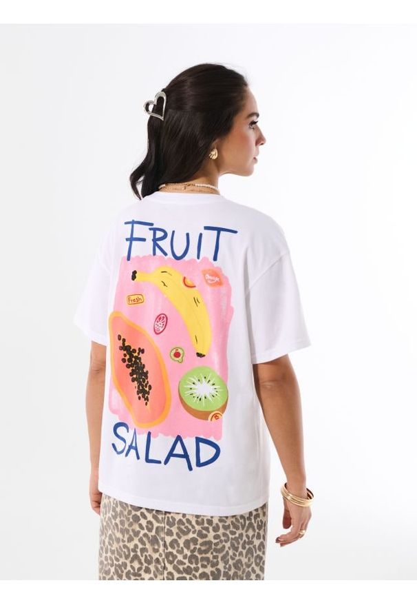 Sinsay - Bawełniana koszulka z motywem owocowym - biały. Kolor: biały. Materiał: bawełna