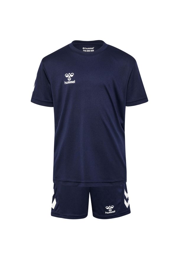 Zestaw dziecięcy koszulka i spodenki Hummel Logo. Kolor: niebieski. Materiał: dresówka. Styl: sportowy, młodzieżowy