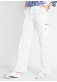bonprix - Dżinsy bojówki Mid Waist, długie. Kolor: biały. Materiał: bawełna. Długość: długie