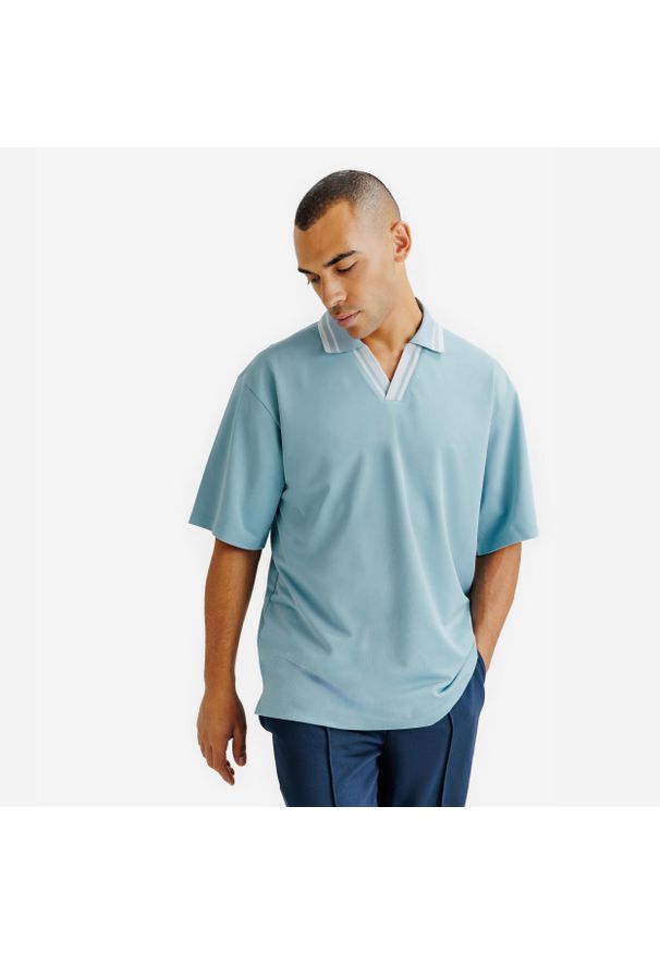 Decathlon - Koszulka polo oversize męska Heritage. Typ kołnierza: polo. Kolor: niebieski, szary, wielokolorowy. Materiał: materiał. Sport: golf, tenis