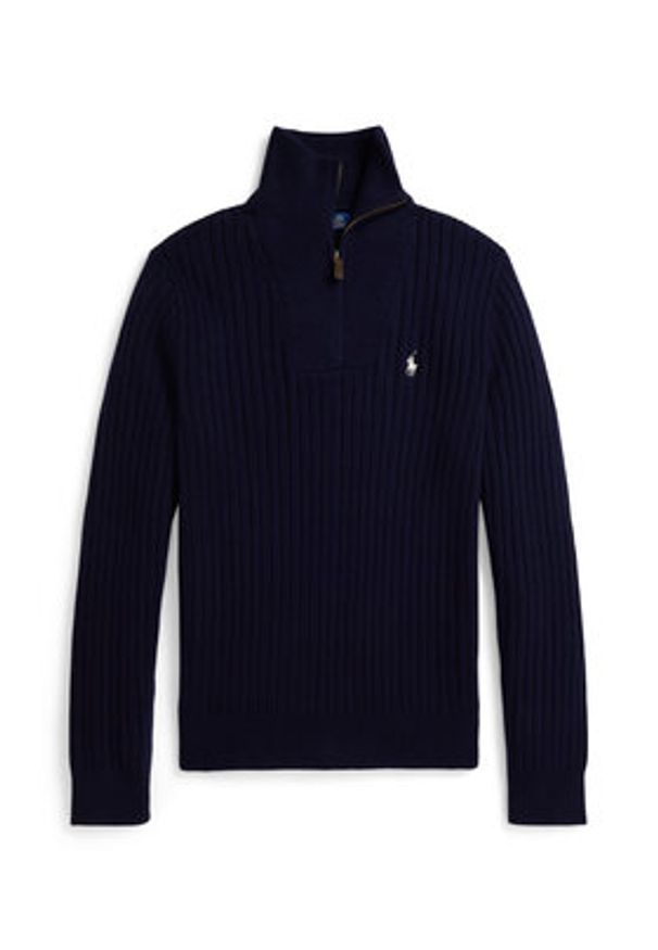 Polo Ralph Lauren Sweter 710974167001 Granatowy Regular Fit. Typ kołnierza: polo. Kolor: niebieski. Materiał: wełna, bawełna