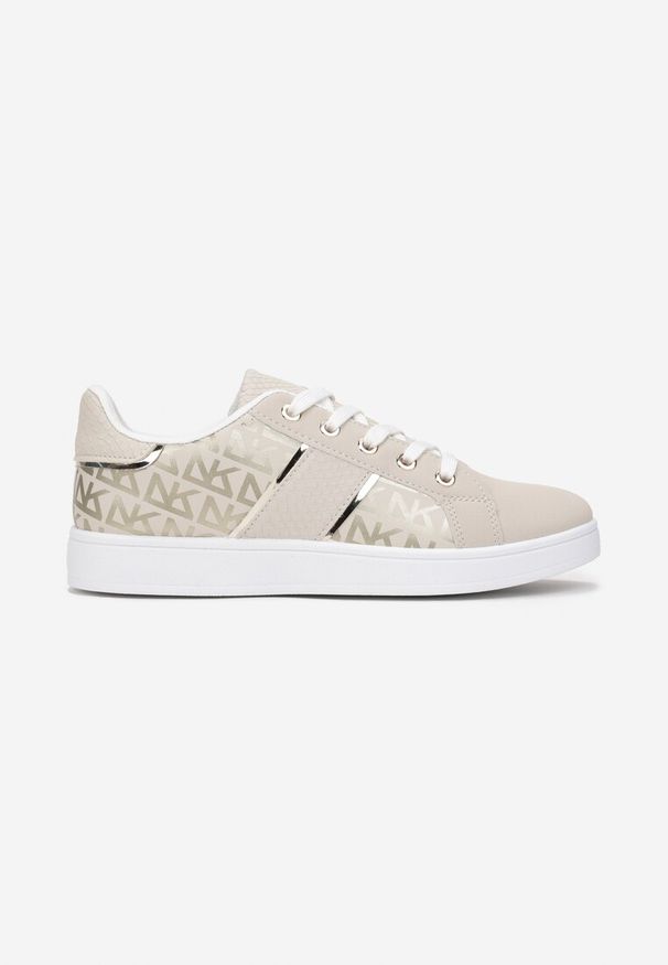 Born2be - Beżowo-Złote Sneakersy z Nadrukiem Mindi. Kolor: beżowy. Wzór: nadruk