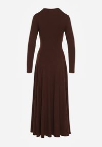 Renee - Brązowa Rozkloszowana Sukienka z Bawełny Tusmala. Okazja: na co dzień. Kolor: brązowy. Materiał: bawełna. Typ sukienki: proste. Styl: casual, elegancki #8