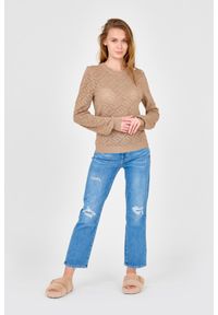 Guess - GUESS Beżowy damski sweterek dzianinowy, Rozmiar XL. Kolor: beżowy. Materiał: wiskoza, dzianina