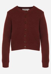 Born2be - Bordowy Kardigan z Wełną o Prostym Kroju z Okrągłym Dekoltem Reissima. Kolor: czerwony. Materiał: wełna. Długość rękawa: długi rękaw. Długość: długie. Styl: klasyczny #6