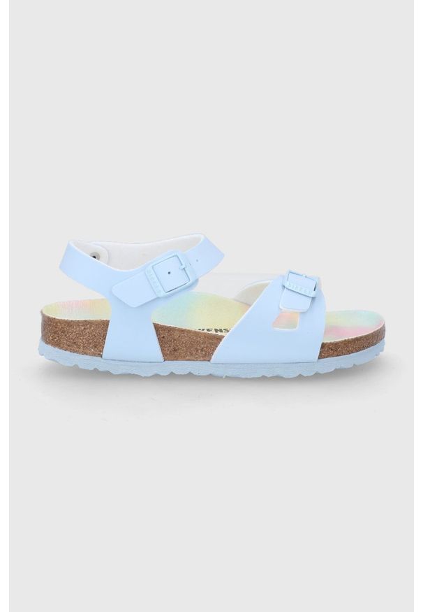 Birkenstock sandały dziecięce Rio. Zapięcie: klamry. Kolor: niebieski. Materiał: guma, materiał. Wzór: gładki. Obcas: na obcasie. Wysokość obcasa: niski