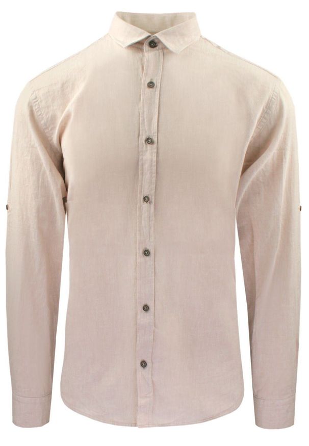 Koszula Weekendowa z Lnem, Prosty Krój - Victorio - Beż. Kolor: brązowy, beżowy, wielokolorowy. Materiał: len, bawełna. Sezon: lato