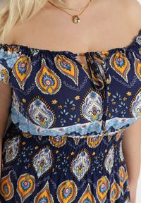 Born2be - Granatowa Sukienka Bawełniana z Gumką w Talii i Mozaikowym Wzorem Vestra. Kolor: niebieski. Materiał: bawełna. Sezon: lato #3