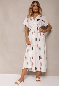 Renee - Biała Sukienka Namsilone. Typ kołnierza: dekolt w serek. Kolor: biały. Długość rękawa: krótki rękaw. Styl: elegancki #4