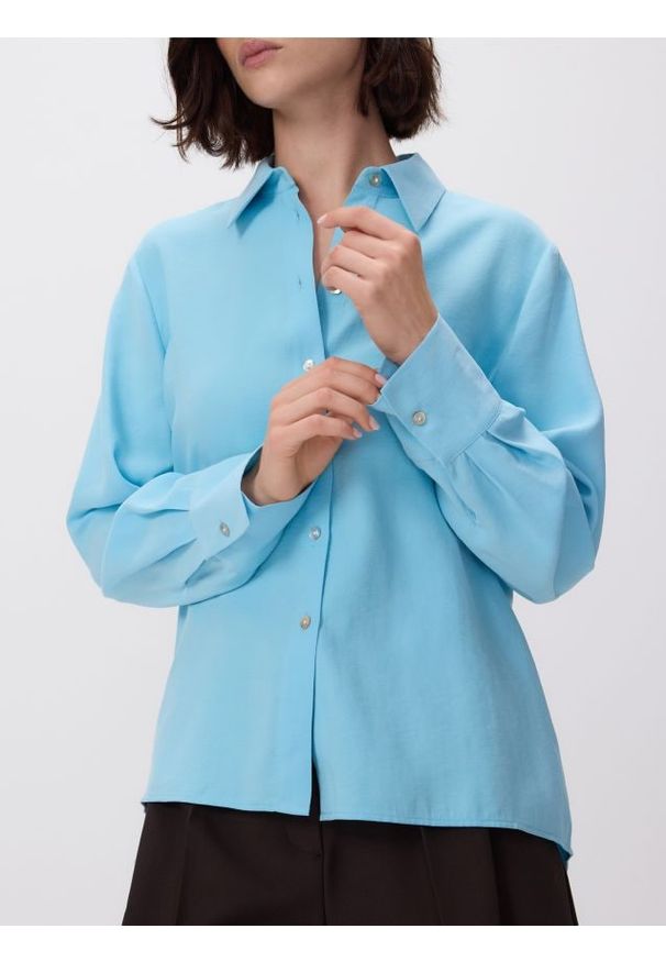 Reserved - Gładka koszula z modalu - turkusowy. Kolor: turkusowy. Wzór: gładki