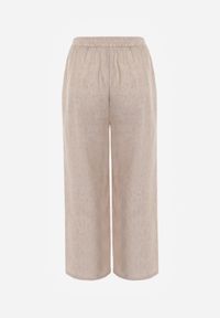 Born2be - Beżowe Spodnie Casual Szerokie ze Sznurkiem i Gumką w Pasie Caeena. Okazja: na co dzień. Kolekcja: plus size. Kolor: beżowy. Długość: długie. Styl: casual #2