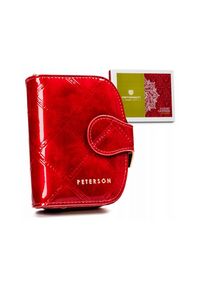 Portfel skórzany Peterson PTN 43972-PLT czerwony. Kolor: czerwony. Materiał: skóra. Wzór: aplikacja