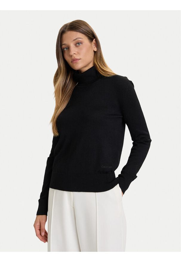 Calvin Klein Golf LV044D371G Czarny Regular Fit. Typ kołnierza: golf. Kolor: czarny. Materiał: wełna, syntetyk