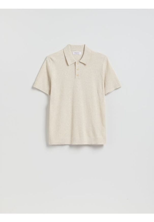 Reserved - Sweter polo z bawełną - beżowy. Typ kołnierza: polo. Kolor: beżowy. Materiał: bawełna