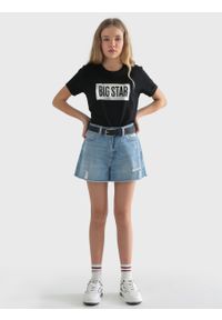 Big-Star - Koszulka dziewczęca z dużym nadrukiem z logo BIG STAR czarna Oneidaska 906. Kolor: czarny. Materiał: jeans, bawełna, dzianina. Wzór: nadruk. Styl: wakacyjny