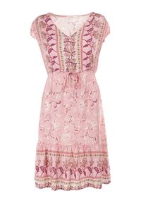 Born2be - Jasnoróżowa Sukienka Vulco. Kolor: różowy. Długość rękawa: krótki rękaw. Wzór: kwiaty, aplikacja. Długość: mini #5