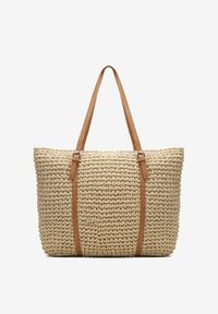 Renee - Jasnobeżowa Torebka z Plecionki w Stylu Boho z Ozdobnymi Rączkami Iltanin. Kolor: beżowy. Sezon: lato. Styl: boho #5
