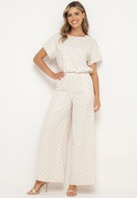 Born2be - Beżowy Komplet Bluzka z Krótkim Rękawem i Spodnie z Gumką w Pasie Missalara. Kolor: beżowy. Materiał: jeans #3