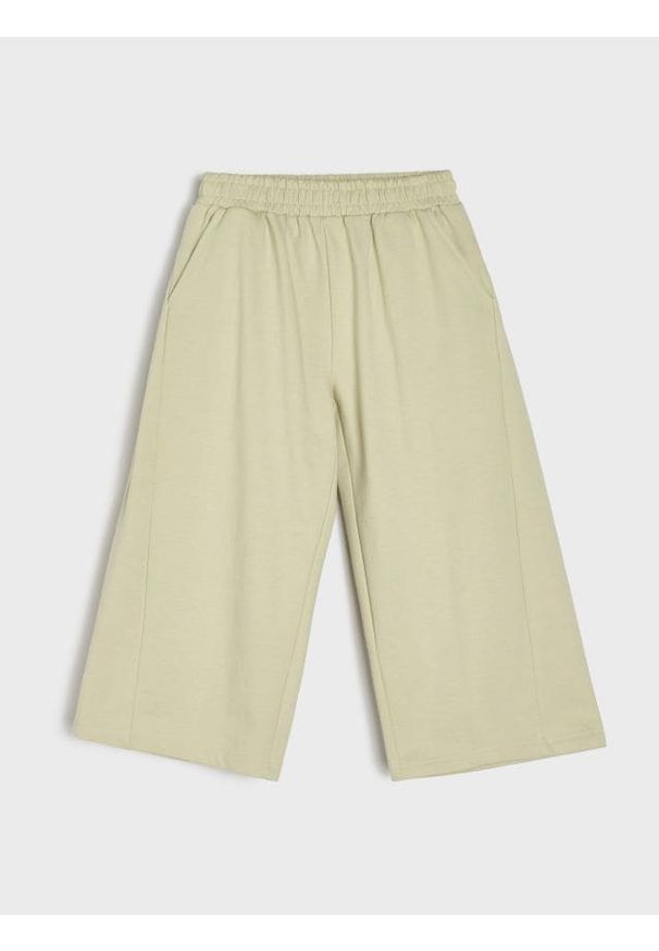Sinsay - Spodnie dresowe wide leg - zielony. Kolor: zielony. Materiał: dresówka