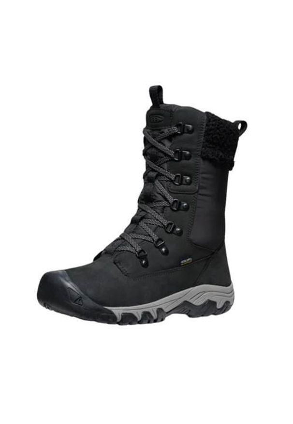 keen - Buty trekkingowe damskie Keen Greta Tall Wp. Wysokość cholewki: za kostkę. Zapięcie: sznurówki. Kolor: czarny. Materiał: skóra, materiał, tkanina. Szerokość cholewki: normalna. Styl: sportowy