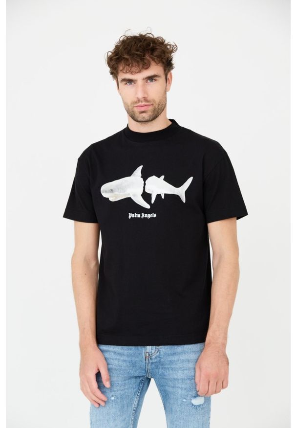 PALM ANGELS Czarny t-shirt White Shark. Kolor: czarny