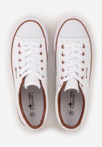 Born2be - Biało-Brązowe Klasyczne Trampki do Kostki z Lamówką przy Podeszwie Kasiope. Okazja: na co dzień. Kolor: biały. Materiał: jeans. Styl: klasyczny #7