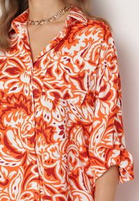 Born2be - Pomarańczowy Dwuczęściowy Komplet Koszula z Regulowanym Rękawem Szorty z Gumką w Pasie Bellagrace. Kolor: pomarańczowy. Materiał: tkanina