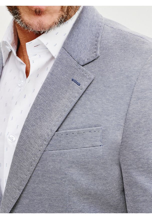 Pako Lorente - Granatowa marynarka melanż. Okazja: na co dzień. Kolor: niebieski. Materiał: poliester, dzianina, bawełna. Wzór: melanż. Sezon: wiosna. Styl: casual