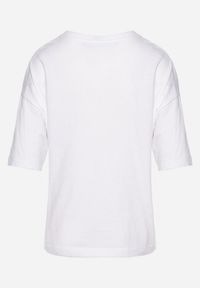 Born2be - Biały Bawełniany T-shirt z Ozdobnym Nadrukiem na Przodzie Sadla. Kolor: biały. Materiał: bawełna. Wzór: nadruk #4