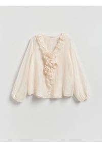 Reserved - Bluzka z falbaną - złamana biel. Materiał: tkanina #1